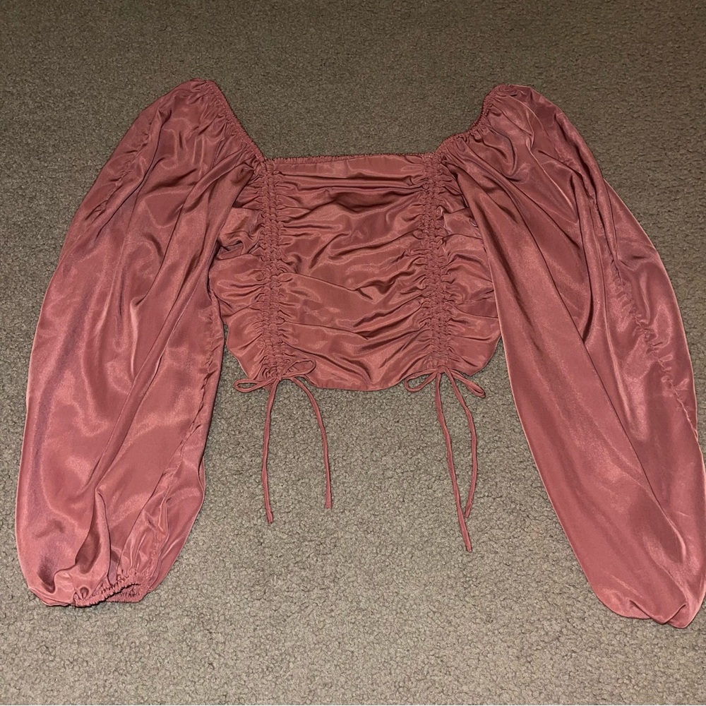 mauve puffy sleeve blouse